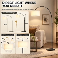 HOMCOM Arc Floor Lamp, Standing Lamp with Adjustable Linen Shade, 90° Tilt and Swivel Shade, Height-Adjustable, Black(m-4)