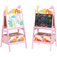 Qaba Doubel-Sided Easel for Kids w/ Whiteboard, Chalkboard, Storage Boxes, Blue(m-11)