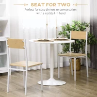 HOMCOM Modern Kitchen Table for 2 People, Round Dining Table with Steel Base for Living Room, Dining Room, White(m-4)