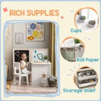 Qaba 3 in 1 Kids Table and Chair Set with Foldable Easel, Storage Shelves, Roll Paper, White(m-6)