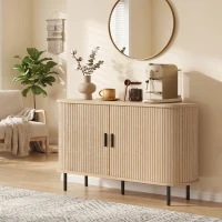 HOMCOM Fluted Sideboard Buffet Cabinet, 55" Mid Century Coffee Bar Cabinet with Sliding Doors and Adjustable Shelves, Natural(m-14)