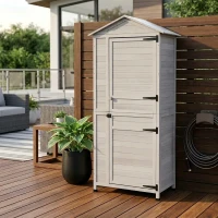 Outsunny Wooden Garden Cabinet 4-Tier Storage Shed Lockable Organizer w/ Foot Pad Handle(m-2)