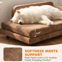 PawHut Dog Bed for Large Breeds, Soft Velvet Dog Couch with Removable Cushion, Backrest, Armrest and Low Feet, Brown(m-7)