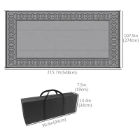 Outsunny Portable Outdoor Rug with Carrying Bag, 9' x 18' Reversible Mat, Waterproof Plastic Straw RV Rug, Black and Grey(m-3)