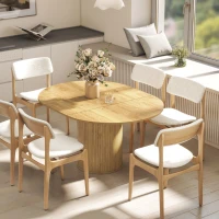 HOMCOM Extendable Kitchen Table for 6-8, 43.5"-59" Farmhouse Dining Table with Pedestal Base Natural Wood Finish(m-13)