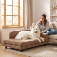 PawHut Dog Bed for Large Breeds, Soft Velvet Dog Couch with Removable Cushion, Backrest, Armrest and Low Feet, Brown(m-9)
