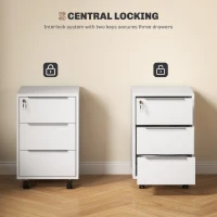 HOMCOM 3-Drawer File Cabinet with Wheels, Vertical Filing Cabinet with Lock, White(m-8)