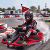 Aosom 12V Electric Drifting Go Kart w/ Slow Start, Music, Lights, Red(m-3)