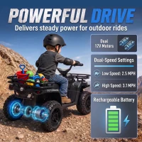 Qaba 24V Ride on ATV, 4 Wheeler for Kids with Dual Motors, Soft Start, Battery Display, Music, Lights for 3-8 Years, Black(m-4)