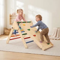 Qaba Pikler Triangle Set, 3 in 1 Climbing Toys with Ramp for Toddlers, Nature Wood(m-1)