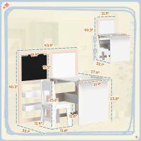 Qaba 3 in 1 Kids Table and Chair Set with Storage, Whiteboard, Blackboard & Roll Paper for 3-8 Years, White(m-3)