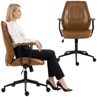 HOMCOM Leather Home Office Desk Chair, Vintage Computer Chair with Padded Arms, 360° Swivel, Adjustable Height, Tilt, Brown(m-11)