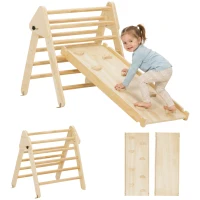 Qaba Pikler Triangle Set, 3 in 1 Climbing Toys with Ramp for Toddlers, Nature Wood(m-13)