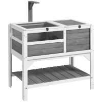 PawHut Tortoise Habitat with Shelf Storage Tortoise Gift Accessory with Weather Protection for Indoor, Light Gray(m-11)