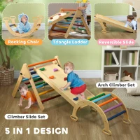 Qaba 5 in 1 Wooden Pikler Triangle Set for 18-48 months, Multicolor(m-4)