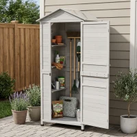 Outsunny Wooden Garden Cabinet 4-Tier Storage Shed Lockable Organizer w/ Foot Pad Handle(m-5)