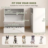 PawHut Dog Feeding Station, Dog Food Storage Cabinet with 2 Elevated Bowls, Tilt-Out Cabinet and Storage Shelf, White(m-3)