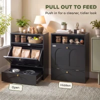 PawHut Dog Feeding Station, Dog Food Storage Cabinet with 2 Elevated Bowls, Tilt-Out Cabinet and Storage Shelf, Black(m-6)