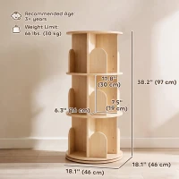 Qaba 3-Tier Rotating Bookshelf, 360° Rotating Floor-Standing Revolving Bookcase for Bedroom, Nursery, Playroom, Natural(m-3)