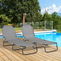 Outsunny 2 Pieces Pool Chaise Lounge Chairs, Folding Lounge Chairs with 5-Level Reclining Back, Steel Frame, Dark Gray(m-2)
