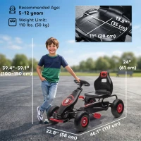 Aosom Pedal Go Kart w/ Adjustable Seat, Rubber Wheels Shock Absorb, Red(m-3)