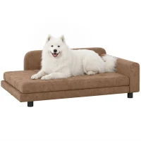 PawHut Dog Bed for Large Breeds, Soft Velvet Dog Couch with Removable Cushion, Backrest, Armrest and Low Feet, Brown(m-11)
