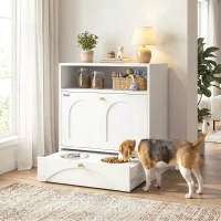 PawHut Dog Feeding Station, Dog Food Storage Cabinet with 2 Elevated Bowls, Tilt-Out Cabinet and Storage Shelf, White(m-8)