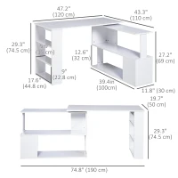 HOMCOM 47" L Shaped Desk, 360° Rotating Corner Desk, Reversible Computer Writing Table Workstation with Storage Shelf for Home Office, White(m-3)