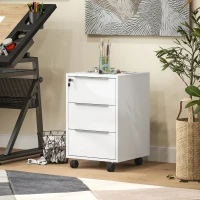 HOMCOM 3-Drawer File Cabinet with Wheels, Vertical Filing Cabinet with Lock, White(m-9)
