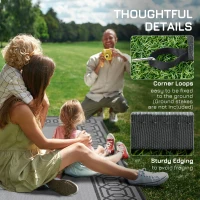 Outsunny Portable Outdoor Rug with Carrying Bag, 9' x 18' Reversible Mat, Waterproof Plastic Straw RV Rug, Black and Grey(m-9)
