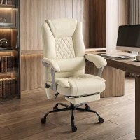 HOMCOM 400lbs Massage Office Chair with Heat, Big and Tall Desk Chair, Lumbar Support, Reclining, Footrest, Beige(m-9)