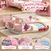 Qaba 58PCS Wooden Train Set for Toddlers, Train Track Set with 17 Track Pieces, 5 Princess Figures and Accessories(m-5)