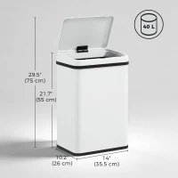 HOMCOM 10.6 Gal (40 L) Automatic Garbage Can w/ Soft-Close Lid, Trash Can with Fingerprint Resistant Stainless Steel, White(m-3)