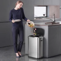 HOMCOM Automatic Trash Can, 13.2Gal / 50L Touchless Garbage Can with Soft-Close Lid, Stay Open, Stainless Steel, Silver(m-8)