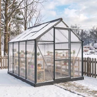 Outsunny Polycarbonate Greenhouse, Heavy Duty Outdoor Aluminum Walk-in Green House Kit Vent Door, 6.2'x8.3'x6.6' Gray(m-8)