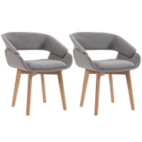 HOMCOM Dining Chairs Linen Fabric Upholstered Ergonomic Kitchen Chairs Beech Wood Legs Set of 2, Light Grey(m-13)