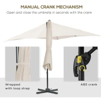 Outsunny 8' x 8' Square Patio Hanging Offset Umbrella with 360° Rotation, Aluminum Outdoor Cantilever Parasol with Crank & Tilt, Sun Canopy Shelter with Cross Base, White(m-6)