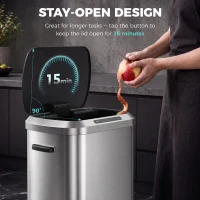 HOMCOM Automatic Trash Can, 13.2Gal / 50L Touchless Garbage Can with Soft-Close Lid, Stay Open, Stainless Steel, Silver(m-6)