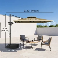 Outsunny Square Cantilever Patio Umbrella, Double Top Patio Hanging Offset Umbrella with Crank & Tilt, 8' x 9', khaki(m-3)