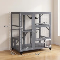 PawHut Cat House, Indoor Cat Enclosure on Wheels with Openable Top, 39"(m-3)