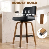HOMCOM Bar Stools Set of 2 Modern Swivel PU Leather Upholstered Counter Height Bar Chairs, Black(m-7)
