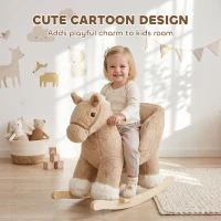 Qaba Rocking Horse with Seat Belt, Plush Ride-On Rocker with Realistic Sound for Toddlers Ages 18-36 Months, Brown(m-7)