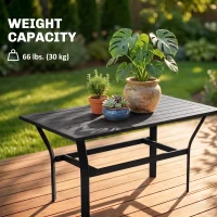 Outsunny Outdoor Side Table with Slatted Tabletop, Metal Patio Coffee Table for Garden, Balcony, Black(m-6)