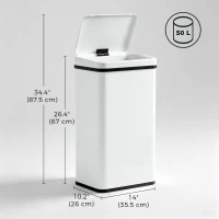 HOMCOM 13.2 Gal (50 L) Automatic Garbage Can w/ Soft-Close Lid, Trash Can with Fingerprint Resistant Stainless Steel, White(m-3)