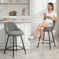 HOMCOM 26" Counter Height Barstools Set of 2, Upholstered Swivel Bar Stools with Backrests and Armrests, Dark Grey(m-11)