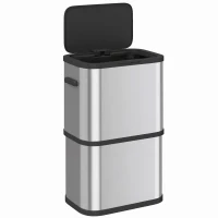 HOMCOM 15.9 Gallon/60 L Garbage Can, Slim Stainless Steel Trash Can with Bag Holder, Soft-Close Lid, Touch-Top Opening, Silver(m-13)