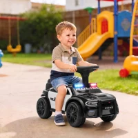 Qaba Toddler Push Car, Police Car Styling, Ride on Toys with Under-Seat Storage and Anti Tip Device, for 18-36 Months, Black(m-9)