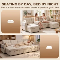 HOMCOM Sectional Sofa Bed, 113" U Shaped Pull Out Sleeper Sofa Bed with Dual Storage Chaises, Wide and Deep Seat, Beige(m-4)