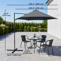Outsunny 8.5FT Outdoor Cantilever Roma Parasol with 360° Rotation and Cross Base, Offset Patio Umbrella for Garden, Dark Grey(m-3)