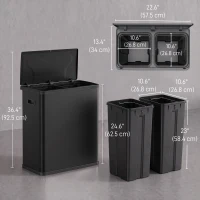 HOMCOM Automatic Trash Can, 15.8Gal / 60L Touchless Garbage Can with Dual Compartments, Stainless Steel, Black(m-3)